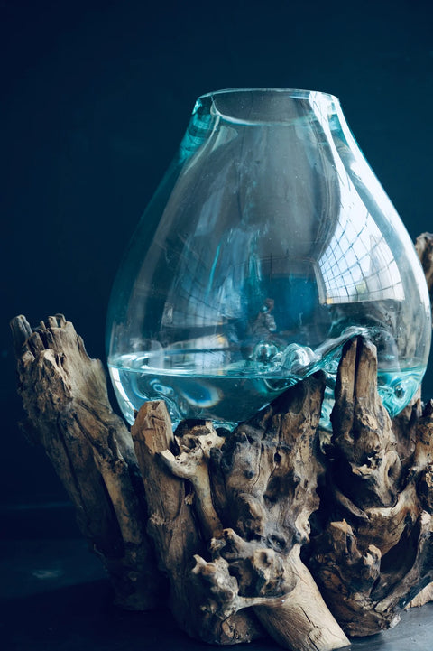 Molten glass on Driftwood