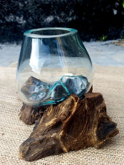 Molten glass on Driftwood